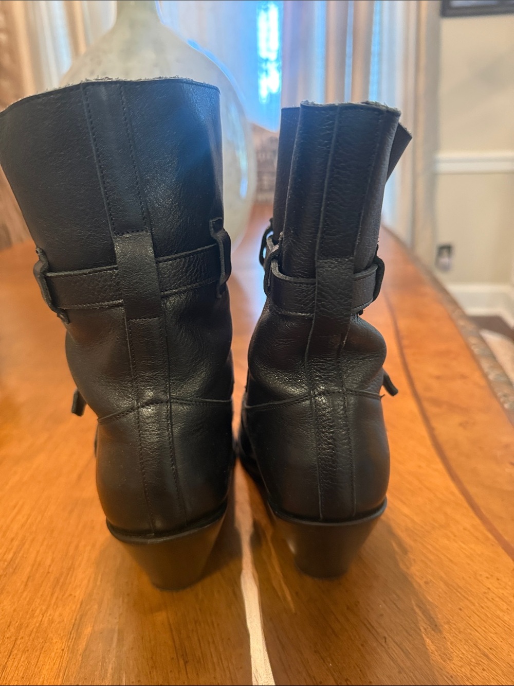 Celine Black Leather Lace-Up Buckle Ankle Boots - Picture 3 of 4